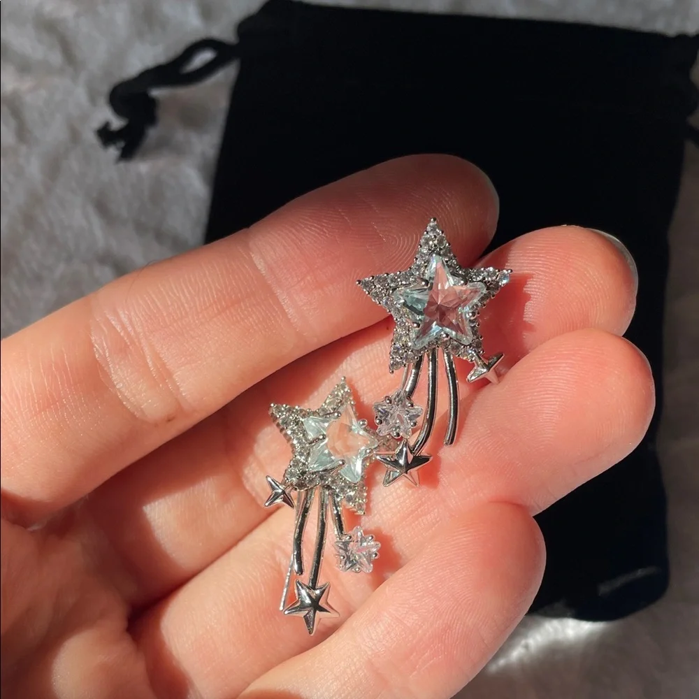 Zirconia Star Silver Starburst Earrings Crystal blue topaz